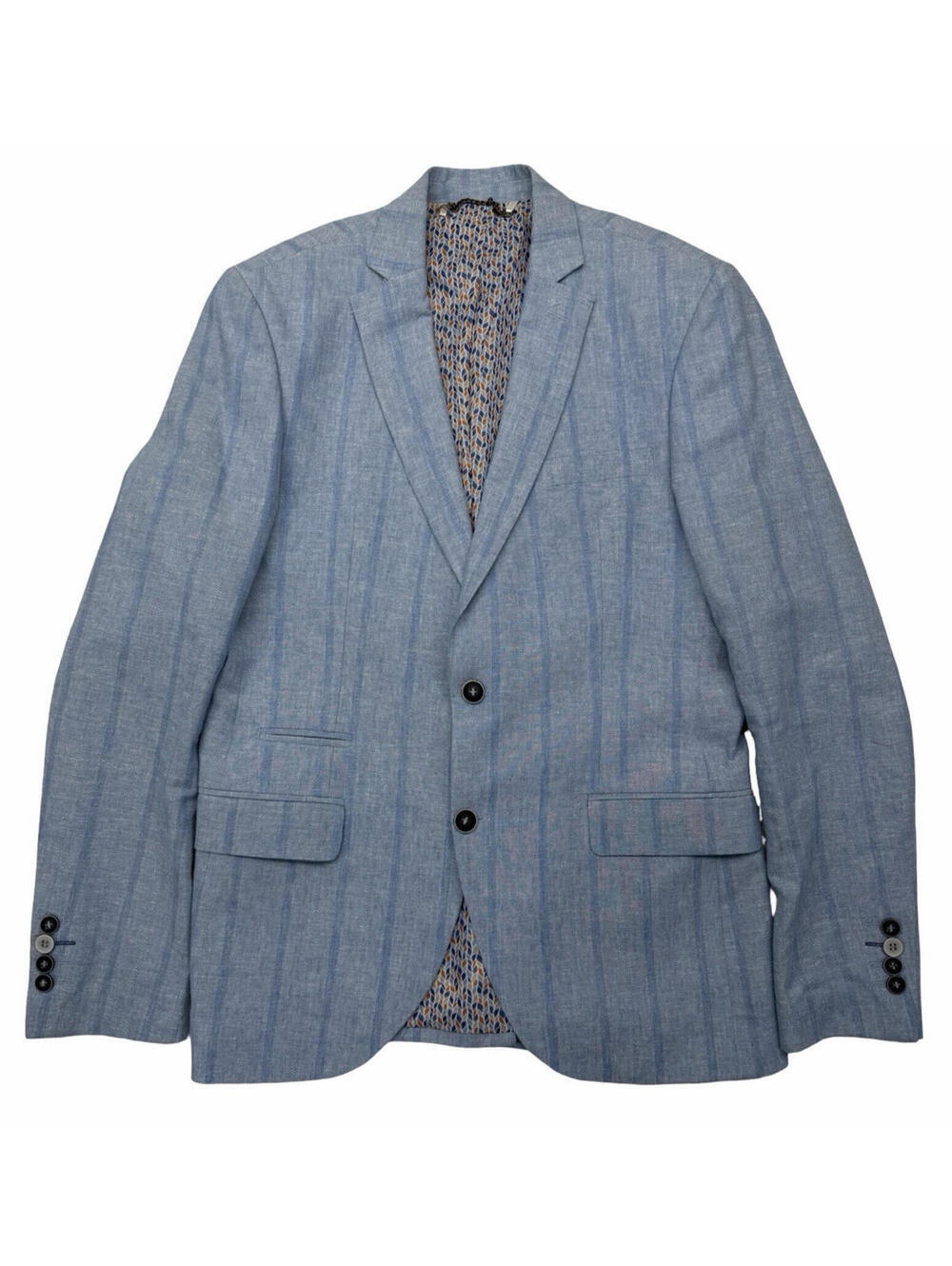 Haight & Ashbury Linen Cotton Blend Blazer Jacket Striped Blue Size US 38 R